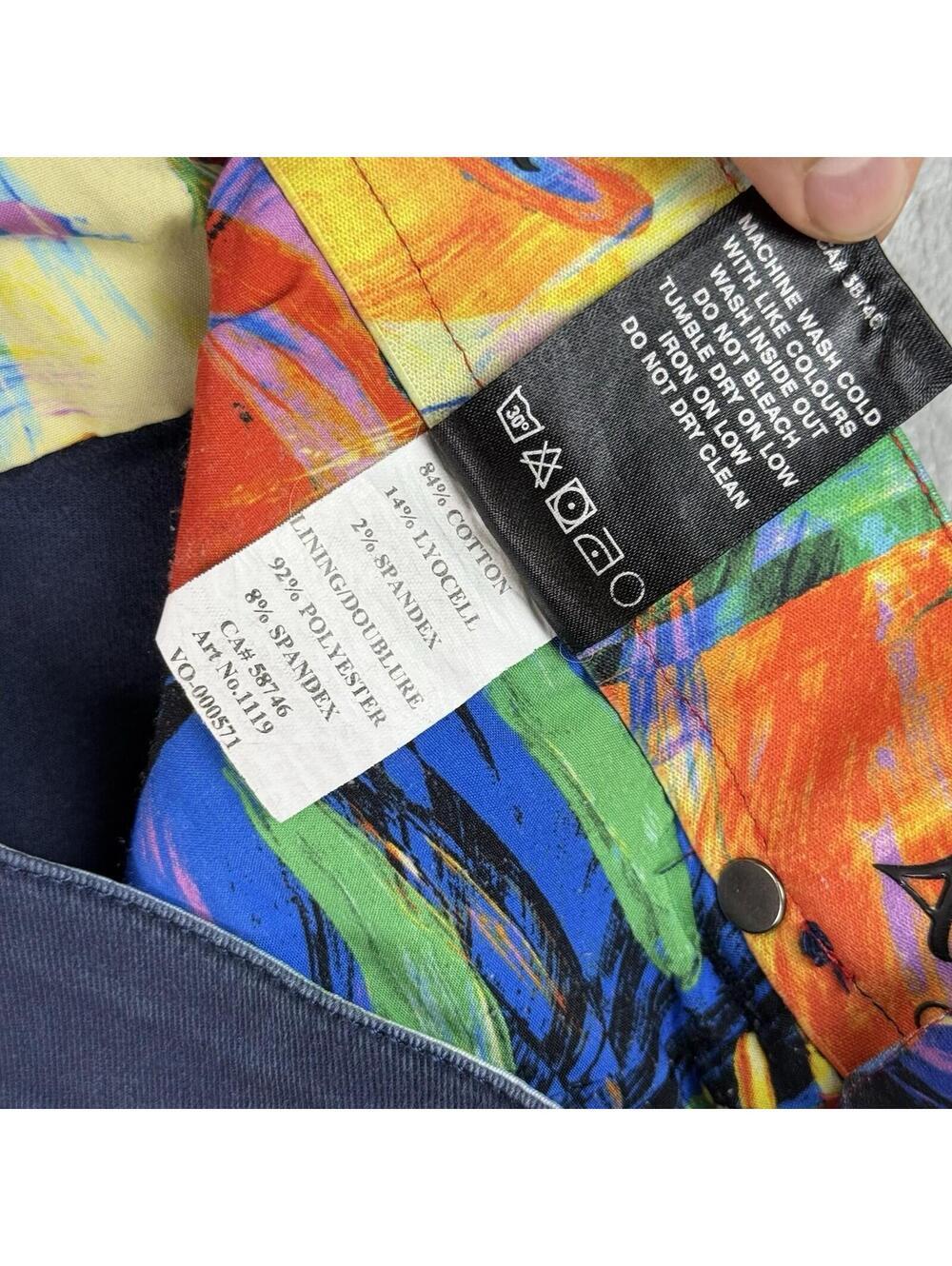 Au Noir Slim Fit Pants Navy Stretch Designer Trousers Mens 30x29 Preppy Floral - Picture 6 of 11